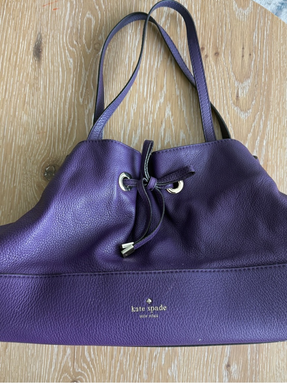 kate spade Purple Pebbled Leather Drawstring Tote